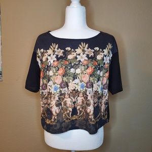 RIVER ISLAND  Black Short Sleeve Croptop